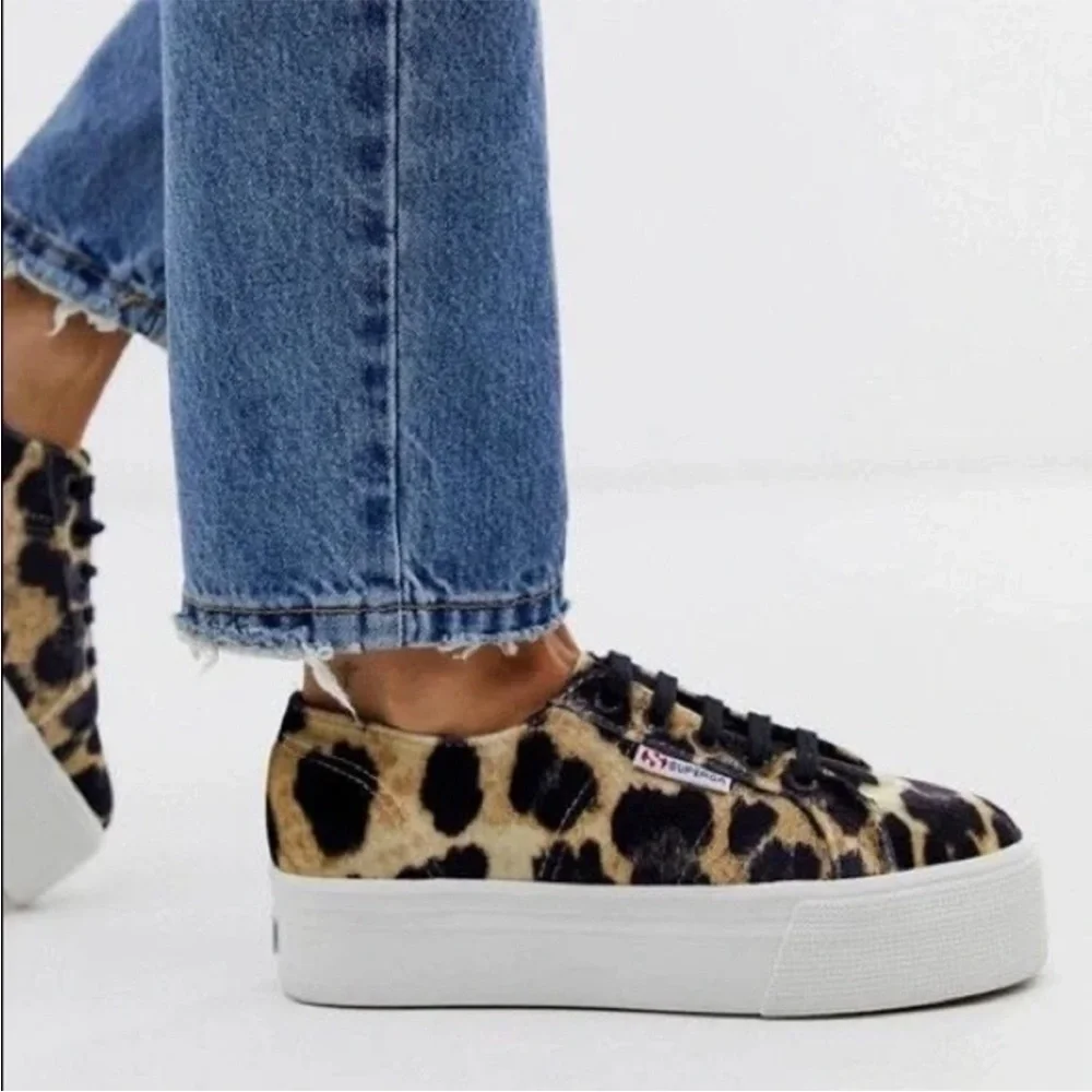 Superga leopard print textured platform sneakers 36